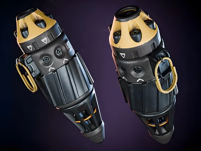 Black and Yellow Tactical Weapon with Circular Components and Handle Design 3d model