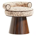 Stylish Patterned Single Chair With Fabric Upholstery And Wooden Tapered Base
