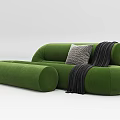 Modern Green Sectional Sofa with Decorative Pillow and Throw Blanket 3d model
