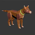 Polygonal Orange Dog with Red Patches and Green Collar 3D Model on Gray Background