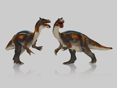 Two Colorful Reptile Dinosaur Models In Standing Pose With Open Mouths 3d model