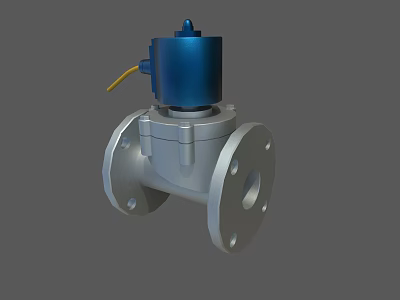 Industrial Equipment Stainless Steel Solenoid Valve With Blue Coil Flange Connections And Yellow Wire 3d model