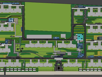 Residential Landscape Design With Green Spaces Water Features And Organized Buildings 3d model