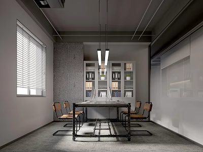 Modern Public Office Space Interior Design With Conference Table Chairs Bookshelves And Windows 3d model