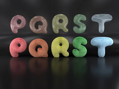 Inflatable Colorful 3D Letters P Q R S T Shiny Surface Reflection Black Background 3d model