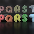 Inflatable Colorful 3D Letters P Q R S T Shiny Surface Reflection Black Background