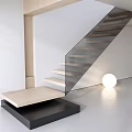 Modern Staircase with Wooden Treads and Glass Railing in White Interior