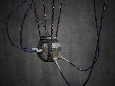 Vintage Metallic Spherical Ornament Set With Hanging Chains And Black Ropes 3d model