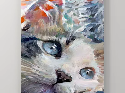 Colorful Animal Oil Painting Of Cat With Blue Eyes And Vivid Brushstrokes 3d model