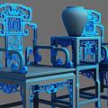 Traditional Chinese Redwood Carved Furniture Set With Chairs Side Table And Blue White Vase