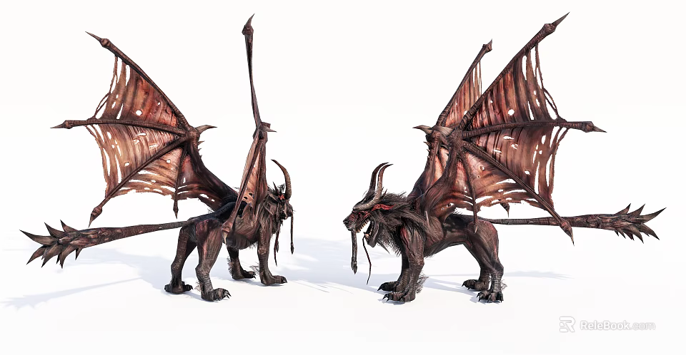 Game Movie Fantasy Creature Character With Leathery Wings Horns And Lion Like Body 3d model 