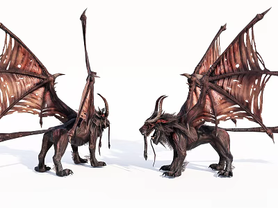 Game Movie Fantasy Creature Character With Leathery Wings Horns And Lion Like Body 3d model