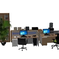 Modern Office Workstations With Dual Computer Monitors Office Chairs And Potted Green Plant