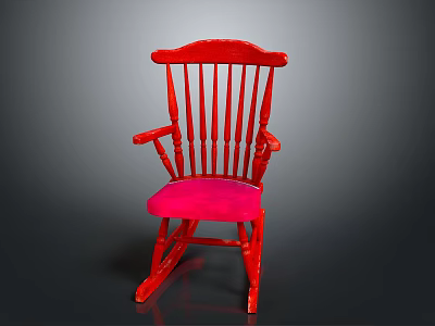 Elegant Red Wooden Rocking Chair With Soft Pink Cushion And Classic Design 3d model