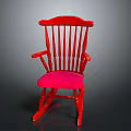 Elegant Red Wooden Rocking Chair With Soft Pink Cushion And Classic Design