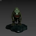 Game Movie Monster Character with Green Skin Big Eyes and Open Mouth Standing on Rock