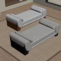 Modern Upholstered Sofa Benches With Light Gray Fabric And Wooden Legs In Living Room