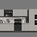Modern Kitchen Interior Featuring Cabinets Appliances And Stainless Steel Cookware On Marble Countertop