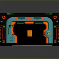 Futuristic Sci Fi Entrance Structure With Blue Red Accents And Green Control Panels