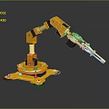 Orange Mechanical Arm With Black Joints Handling Biological Sample On Yellow Base 3d model