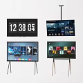 Modern Smart TVs with Stands Displaying Time Streaming Content and App Interfaces 3d model