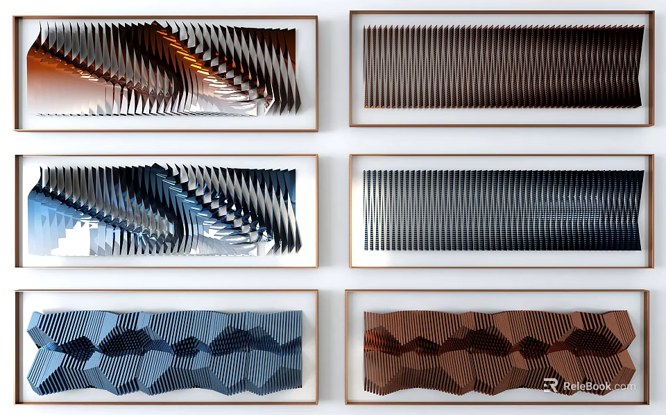 Modern Textured Wall Decor With Abstract Patterns And Multiple Color Framed Art 3d model 
