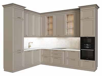 Elegant Modern Kitchen Design With Light Gray Cabinets And Black Oven 3d model