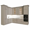 Elegant Modern Kitchen Design With Light Gray Cabinets And Black Oven