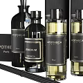 Luxury Apotheca Parfum Collection With Elegant Black Glass Bottles And Reed Diffusers