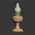 Vintage Brass Oil Lamp With Frosted Glass Shade And Decorative Base Design