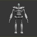 Metallic Silver Robot With Glowing Green Eyes Standing In Upright Pose On Dark Backdrop