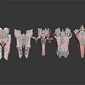 Multiple Red Sci Fi Spaceship Models With Various Design Styles On 3d model