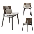 Modern Dining Chairs With Wooden Backrest Gray Cushion Upholstered Seat And Metal Legs