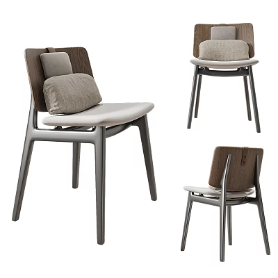 Modern Dining Chairs With Wooden Backrest Gray Cushion Upholstered Seat And Metal Legs 3d model