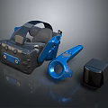 High Tech Computer VR Headset With Blue Controllers And Black Square Accessories 3d model