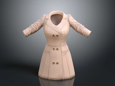 Beige Double Breasted Long Sleeve Coat With Elegant Design For Women 3d model