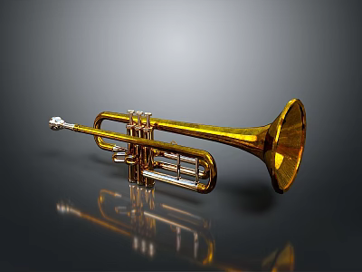 Golden Brass Trumpet With Shiny Surface For Home Decoration And Music Lovers 3d model