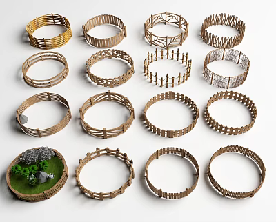 Ornamental Wooden Railings With Various Circular Geometric Designs And Decorative Styles 3d model