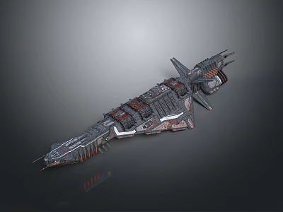Futuristic Interstellar Spaceship Design With Detailed Metallic Hull And Advanced Engine Modules 3d model