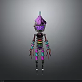 Vibrant Biomechanical Character With Purple Head And Colorful Segmented Body Design