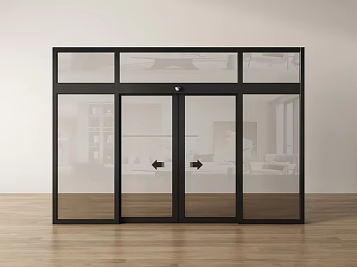 Modern Interior Featuring Black Frame Glass Sliding Doors And Wooden Floor 3d model