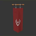 Red Flag with White Symbol Hanging on Orange Pole and Black Ends