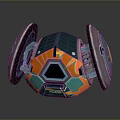 Futuristic Mechanical Device With Teal Orange Geometric Patterns And Sleek Side Panels 3d model