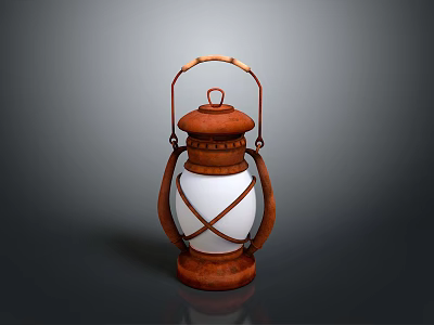 Vintage Lantern With Rustic Metal Frame White Shade And Wooden Handle 3d model