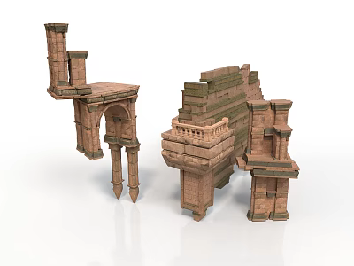 Classical Architectural Ruins Fragments Featuring Stone Arches Columns And Walls 3d model