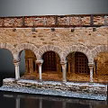 Ancient Architecture Model Featuring Stone Arched Doorways Columns Brick Railing And Stone Base 3d model