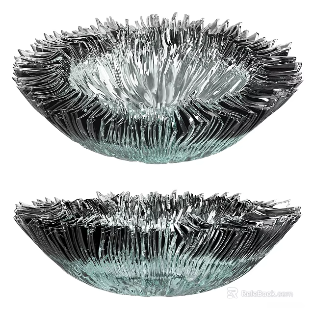 Set of Two Modern Ceramic Bowls With Ruffled Edges And Metallic Silver Finish 3d model 