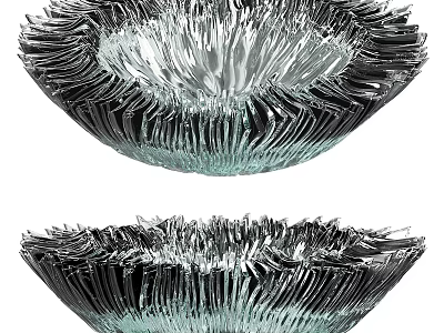 Set of Two Modern Ceramic Bowls With Ruffled Edges And Metallic Silver Finish 3d model