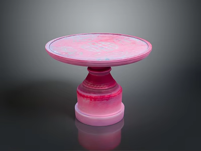 Pink Round Pedestal Table With Modern Smooth Surface And Decorative Base 3d model
