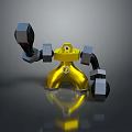 Shiny Golden Robot Character With 3D Black Mechanical Arms And Yellow Round Head